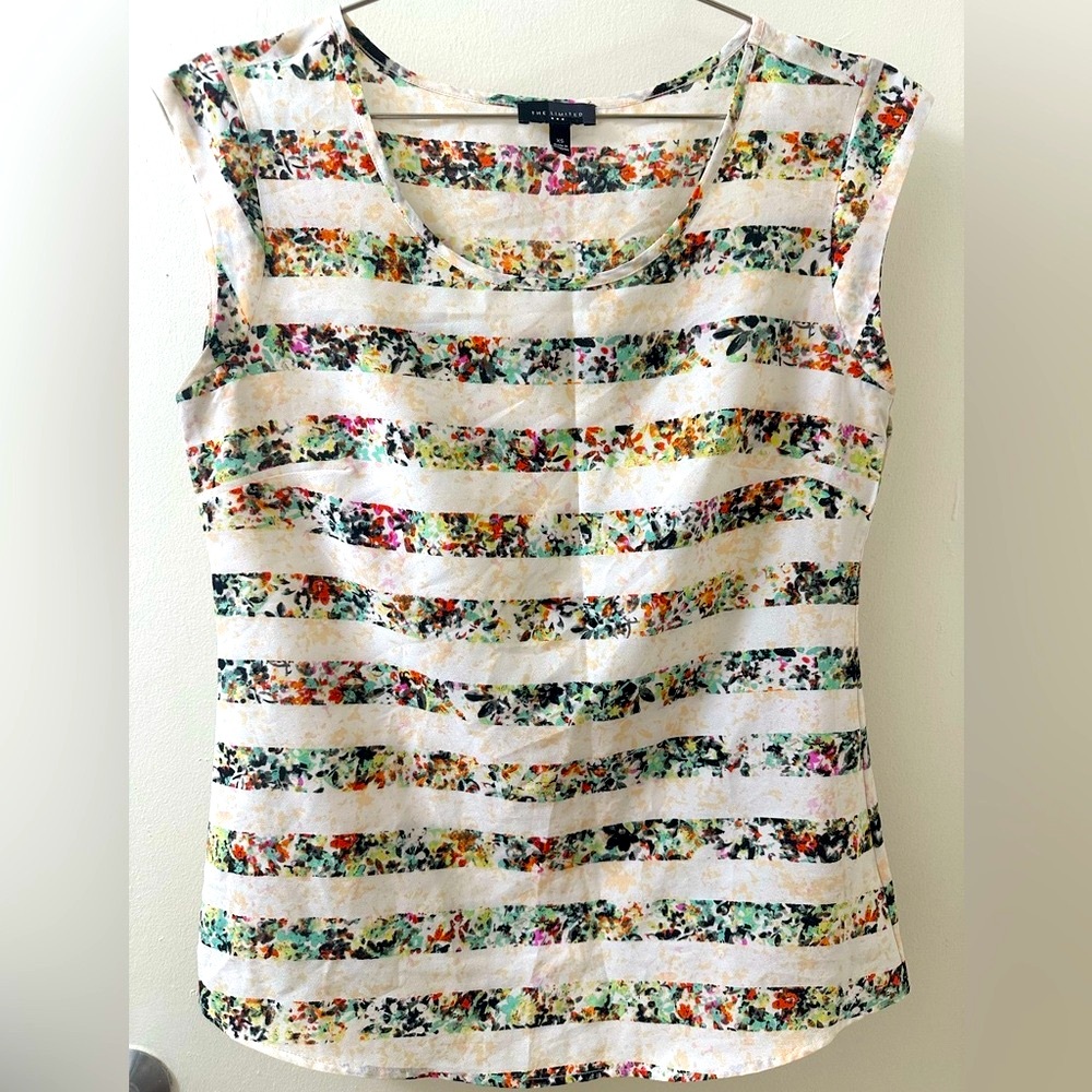 LIKE NEW The Limited Multicolor & White Floral Stripe Sleeveless Tank Top Blouse